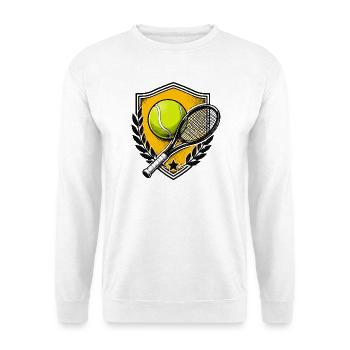 Tennis Schild Ball Schläger Kunst - Unisex Pullover - Weiß - Vorne - Alina (178cm) & Michal (187cm)