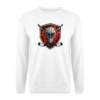 Torhüter Helm Shield Kunstmotiv - Unisex Pullover - Weiß - Vorne - Alina (178cm) & Michal (187cm)