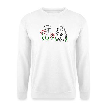 Igel mit Pilz, schönes Design für Naturliebhaber - Unisex Pullover - Weiß - Vorne - Alina (178cm) & Michal (187cm)