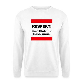 RESPEKT! KEIN PLATZ FÜR RASSISMUS, FRIEDEN, NO AFD - Unisex Pullover - Weiß - Vorne - Alina (178cm) & Michal (187cm)