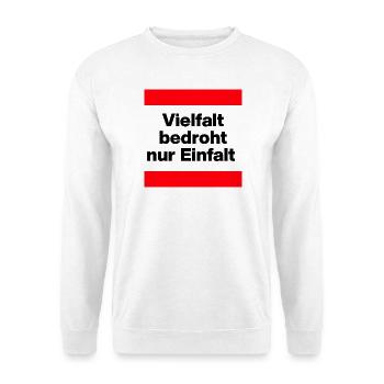 VIELFALT BEDROHT NUR EINFALT, FÜR EINE BUNTE WELT - Unisex Pullover - Weiß - Vorne - Alina (178cm) & Michal (187cm)