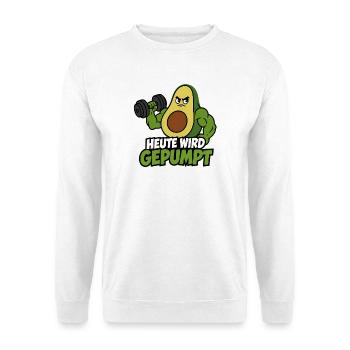 Heute wird gepumpt – Fitness Avocado Shirt - Unisex Pullover - Weiß - Vorne - Alina (178cm) & Michal (187cm)