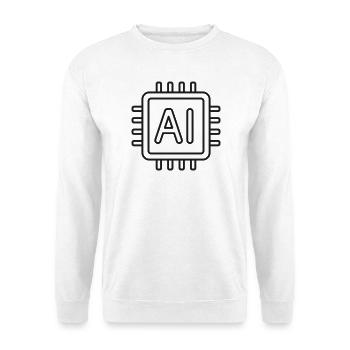 KI-Mikrochip-Liniensymbol - Unisex Pullover - Weiß - Vorne - Alina (178cm) & Michal (187cm)