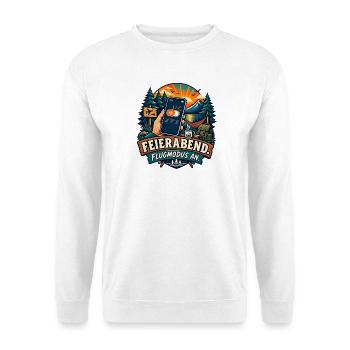 Feierabend – Flugmodus an - Unisex Pullover - Weiß - Vorne - Alina (178cm) & Michal (187cm)