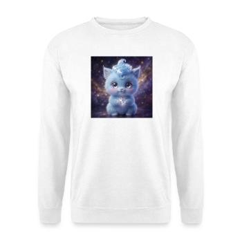 Cute fluffy blue fantasy creature holding a magic  - Unisex Pullover - Weiß - Vorne - Alina (178cm) & Michal (187cm)