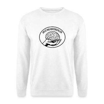 Dir ist was runtergefallen-Statement-Piece - Unisex Pullover - Weiß - Vorne - Alina (178cm) & Michal (187cm)