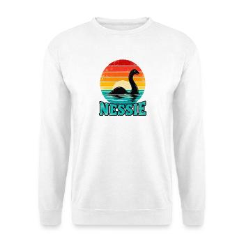 Nessie Loch Ness Sonnenuntergangsillustration - Unisex Pullover - Weiß - Vorne - Alina (178cm) & Michal (187cm)