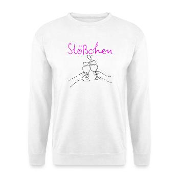 STÖßCHEN, PARTY, GESELLIGKEIT, DAYDRINKING 🥂🥂🥂 - Unisex Pullover - Weiß - Vorne - Alina (178cm) & Michal (187cm)