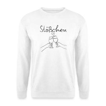 STÖßCHEN, PARTY, GESELLIGKEIT, DAYDRINKING 🥂🥂🥂 - Unisex Pullover - Weiß - Vorne - Alina (178cm) & Michal (187cm)