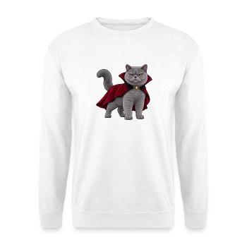 Graue Katze zeigt ihre Vampirzähne - Unisex Pullover - Weiß - Vorne - Alina (178cm) & Michal (187cm)