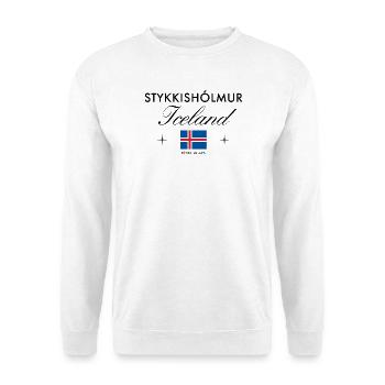 Stykkishólmur Island Koordinaten Reise Souvenir - Unisex Pullover - Weiß - Vorne - Alina (178cm) & Michal (187cm)
