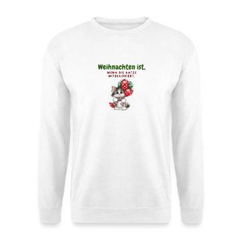 Weihnachten ist, wenn die Katze mit dekoriert - Unisex Pullover - Weiß - Vorne - Alina (178cm) & Michal (187cm)
