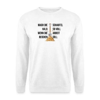 Schaufel im Sandhügel Arbeitsmotiv - Unisex Pullover - Weiß - Vorne - Alina (178cm) & Michal (187cm)