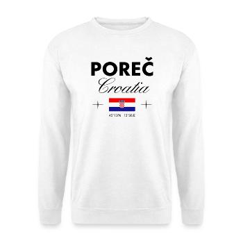 Poreč Kroatien Koordinaten Reise Souvenir - Unisex Pullover - Weiß - Vorne - Alina (178cm) & Michal (187cm)