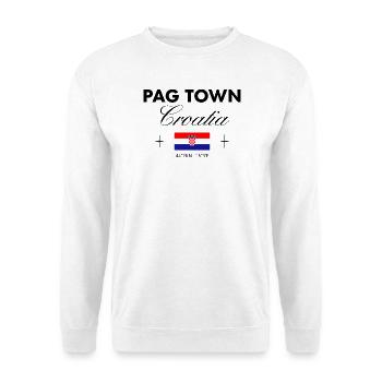 Pag Kroatien Koordinaten Reise Souvenir - Unisex Pullover - Weiß - Vorne - Alina (178cm) & Michal (187cm)