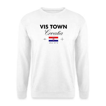 Vis Kroatien Koordinaten Reise Souvenir - Unisex Pullover - Weiß - Vorne - Alina (178cm) & Michal (187cm)