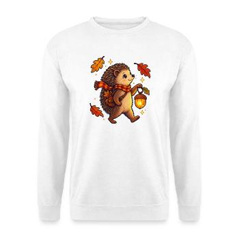 Igel mit Eichellaterne - Unisex Pullover - Weiß - Vorne - Alina (178cm) & Michal (187cm)