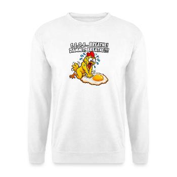 Ängstliches Küken-Atem-Meme - Unisex Pullover - Weiß - Vorne - Alina (178cm) & Michal (187cm)