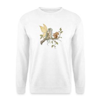 Feen auf Ast mit Eichhörnchen - Unisex Pullover - Weiß - Vorne - Alina (178cm) & Michal (187cm)