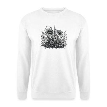 Wildblumen Blumenwiese in Schwarz Weiß - Unisex Pullover - Weiß - Vorne - Alina (178cm) & Michal (187cm)