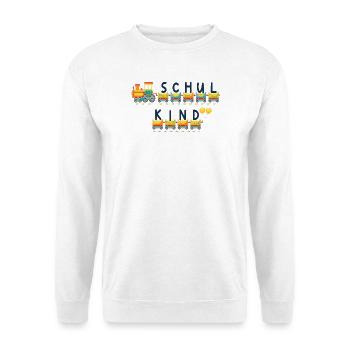 Schule 2026  Bunte Eisenbahn - Unisex Pullover - Weiß - Vorne - Alina (178cm) & Michal (187cm)