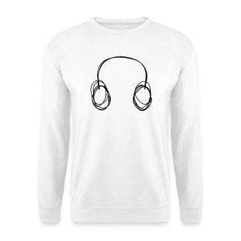 Kopfhörer handgezeichnet - Unisex Pullover - Weiß - Vorne - Alina (178cm) & Michal (187cm)
