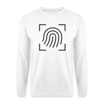 Fingerabdruckscan-Linien-Symbol - Unisex Pullover - Weiß - Vorne - Alina (178cm) & Michal (187cm)