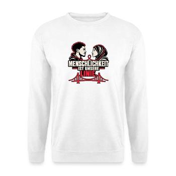 Menschlichkeit ist unsere Linie - Unisex Pullover - Weiß - Vorne - Alina (178cm) & Michal (187cm)