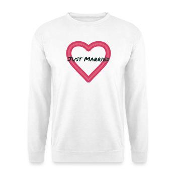 GERADE VERHEIRATET. Junggesellinnenabschied. VALENTINSTAG. PAAR - Unisex Pullover - Weiß - Vorne - Alina (178cm) & Michal (187cm)