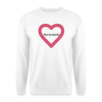 ES LEBE BRAUT UND BRÄUTIGAM. GERADE VERHEIRATET. Junggesellinnenabschied - Unisex Pullover - Weiß - Vorne - Alina (178cm) & Michal (187cm)
