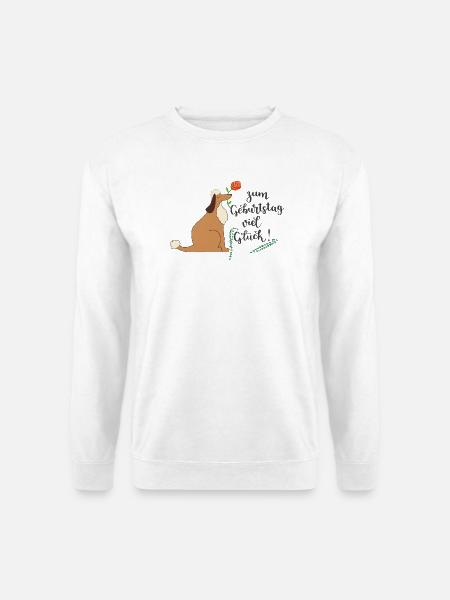 Hund mit Rose Geburtstag Viel Glück - Unisex Pullover - Weiß