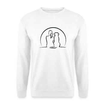 Human & Dog – Minimalistisches Freundschaftsdesign - Unisex Pullover - Weiß - Vorne - Alina (178cm) & Michal (187cm)