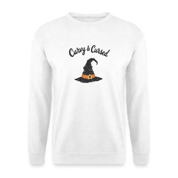 Curvy & Cursed Hexenhut – Vintage Halloween - Unisex Pullover - Weiß - Vorne - Alina (178cm) & Michal (187cm)