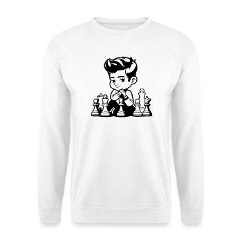 Schachjunge Cartoon Look - Unisex Pullover - Weiß - Vorne - Alina (178cm) & Michal (187cm)