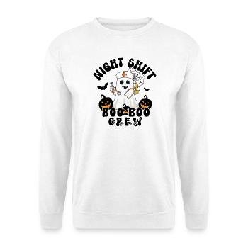 Nachtschicht BOO BOO Crew Krankenschwester Halloween - Unisex Pullover - Weiß - Vorne - Alina (178cm) & Michal (187cm)