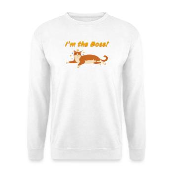 Ich bin der Chef - Katzenmotiv - Unisex Pullover - Weiß - Vorne - Alina (178cm) & Michal (187cm)