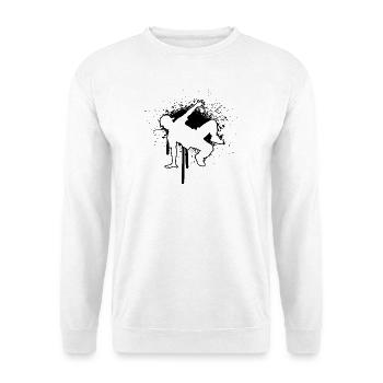 Geschenkidee für einen Hip-Hop-Tänzer mit B-Boying - Unisex Pullover - Weiß - Vorne - Alina (178cm) & Michal (187cm)