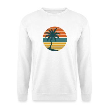 Retro Sunset – Palme & Sonne 70er Jahre T-Shirt - Unisex Pullover - Weiß - Vorne - Alina (178cm) & Michal (187cm)