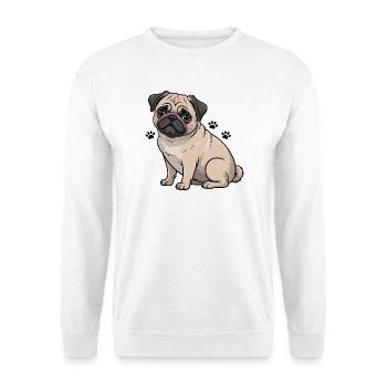 Mops-Cartoon-Hundeliebhaber - Unisex Pullover - Weiß - Vorne - Alina (178cm) & Michal (187cm)