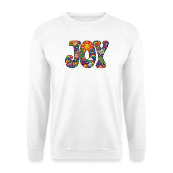 Psychedelisches JOY Muster - Unisex Pullover - Weiß - Vorne - Alina (178cm) & Michal (187cm)