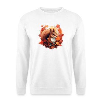 Herbstliches Eichhörnchen im Laub - Unisex Pullover - Weiß - Vorne - Alina (178cm) & Michal (187cm)
