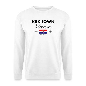 Krk Kroatien Koordinaten Reise Souvenir - Unisex Pullover - Weiß - Vorne - Alina (178cm) & Michal (187cm)