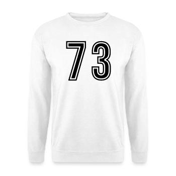 73 Zahl symbol - Unisex Pullover - Weiß - Vorne - Alina (178cm) & Michal (187cm)