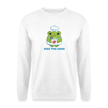 Kochfrosch Küss den Koch - Unisex Pullover - Weiß - Vorne - Alina (178cm) & Michal (187cm)