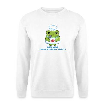 Kochfrosch mit Lippenstiftkuss und Froschschenkel - Unisex Pullover - Weiß - Vorne - Alina (178cm) & Michal (187cm)
