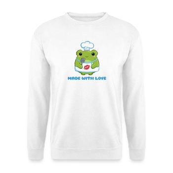 Kochfrosch mit Liebe - Unisex Pullover - Weiß - Vorne - Alina (178cm) & Michal (187cm)