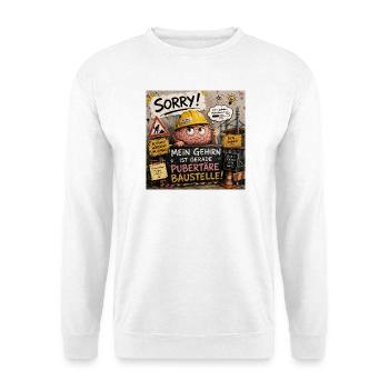 Pubertäres Gehirn als Baustelle - Unisex Pullover - Weiß - Vorne - Alina (178cm) & Michal (187cm)