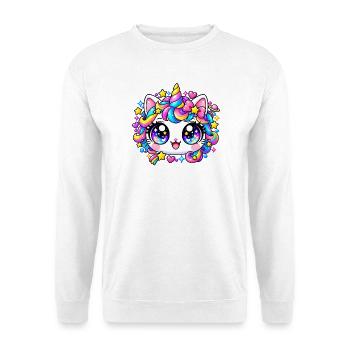 Kawaii Regenbogeneinhorn - Unisex Pullover - Weiß - Vorne - Alina (178cm) & Michal (187cm)