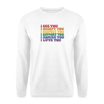 LGBTQ Queer Regenbogen - Unisex Pullover - Weiß - Vorne - Alina (178cm) & Michal (187cm)