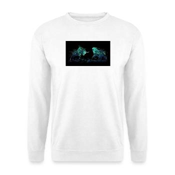 Geometrische Stierpaare im Neonlicht - Unisex Pullover - Weiß - Vorne - Alina (178cm) & Michal (187cm)